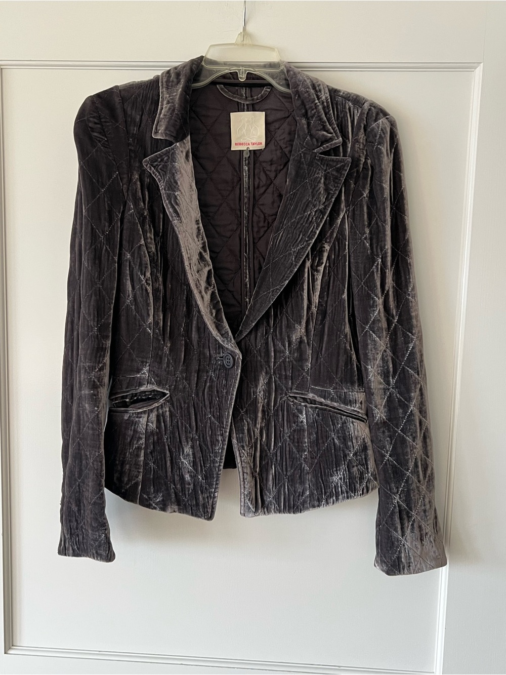 Rebecca Taylor Quilted Velvet Blazer Jacket - Charcoal Gray